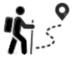 Black and white image of a stick person hiking